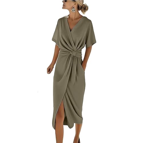 Elegant Knot Wrap Midi Dress for Women Wear to Work