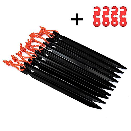 Estacas para Tienda de Campaña  PULNDA Ultraligero 7001 Aluminio 10 x 7.09 " Estacas para Tienda con 4 Tensor de Cuerda