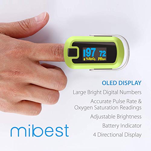 mibest OLED Finger Pulse Oximeter, O2 Meter, Dual Color White/Green