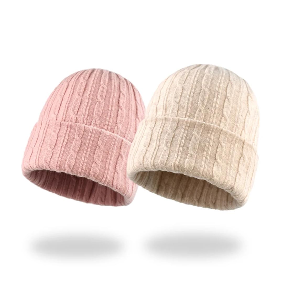 Gorro De Lana Pura De Doble Capa Trenzado Fino Para Mujer, Gorro De Lana De Punto Cálido, Gorro Para Niña Y Niño Para Otoño E Invierno