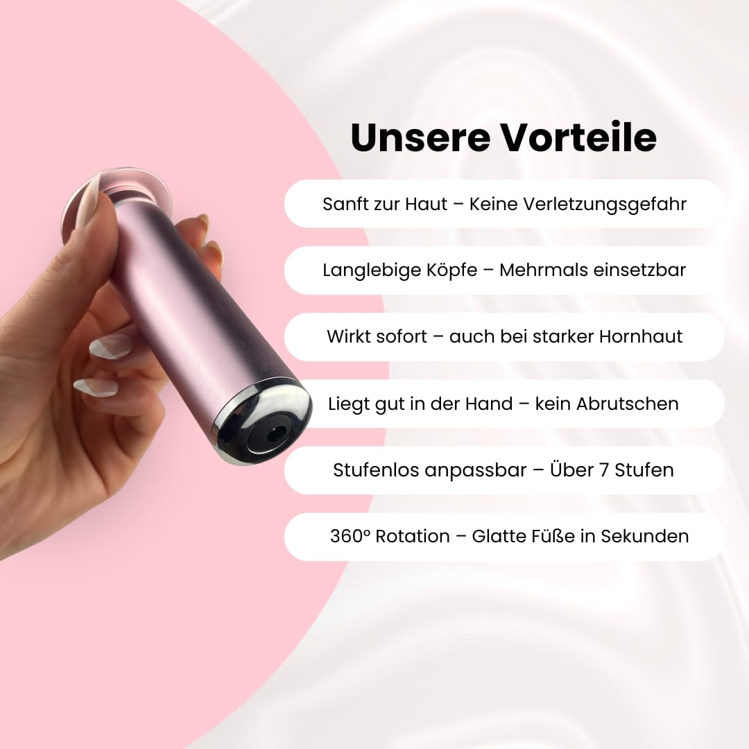 vera beauty Luva Pro - für seidig glatte Füße Motorisierter Hornhautentferner mit einstellbarer Geschwindigkeit, Ersatzpads für weiche Füße und effektive Pflege bei rissiger Haut.