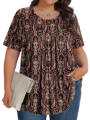Image of Tencede Womens Plus Size Tops Tunic Short Sleeve Crew Neck Shirts Casual Soft Blouse 1X-5X