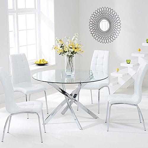 Mark Harris Daytona 110cm Chrome And Glass Round Dining Table With 4 California Dining Chairs