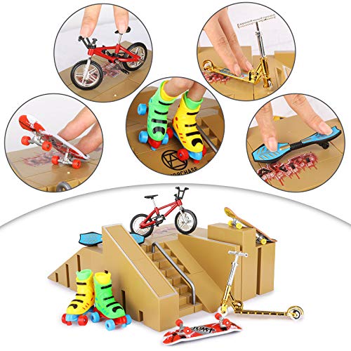 22 PCS Mini Finger Toys Set, Finger Skateboards Fingerbord Finger Bikes Finger Scooter Roller Skates Tiny Swing Boards Fingertip Movement Party Favors Educational Finger Toy for Kids with Wheels Tools