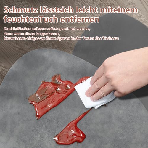 HELI MIAO 6er Set Tischset aus Leder-Imitat，Platzsets abwaschbar und wasserdicht，Platzdeckchen Lederoptik mit Untersetzer… – Ansicht 4