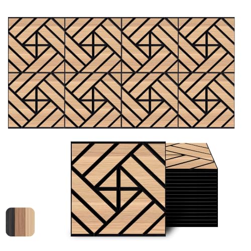 Image of WoveN SounD Acoustic Wall Panels, Natural Oak, 16 Pack, 12x12 in | Self-Adhesive, NRC 0.95, Carved Pattern, Sound Proof, Echo Reduction, Sound Dampening, Home Studio, Office, Gaming Room