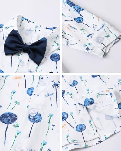 Image of SANGTREE Baby Suits for Boys Gentleman Wedding Outfits Long Sleeve Dress Shirt Suspender Pants Bowtie Boy Clothes Set, 1-6T
