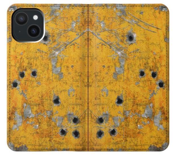 Etui flip iPhone 15 contre les rayures style cuir jaune effet rustique - 3