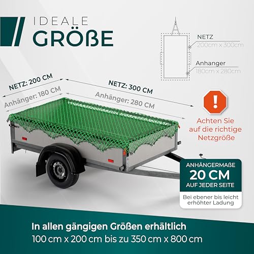 CargoVA® Anhängernetz 2x3M [DEKRA Geprüft] - Hängernetz mit Gummiseil und Eckenmarkierung - zur perfekten Ladungssicherung