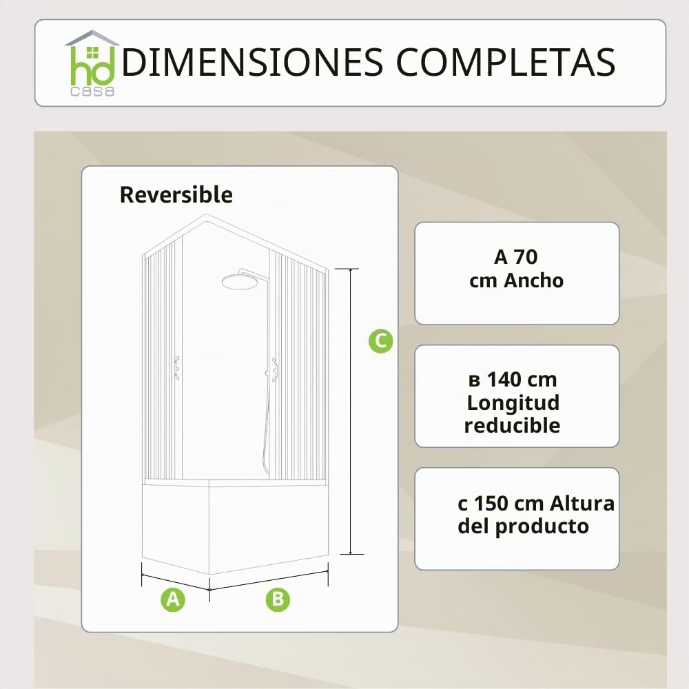 HD Casa Box - Mampara de fuelle modelo Anja, apertura angular reversible, paneles de PVC reducibles, cabina de ducha ahorra espacio, fabricada en Italia, decoración de baño, 70 x 140 cm