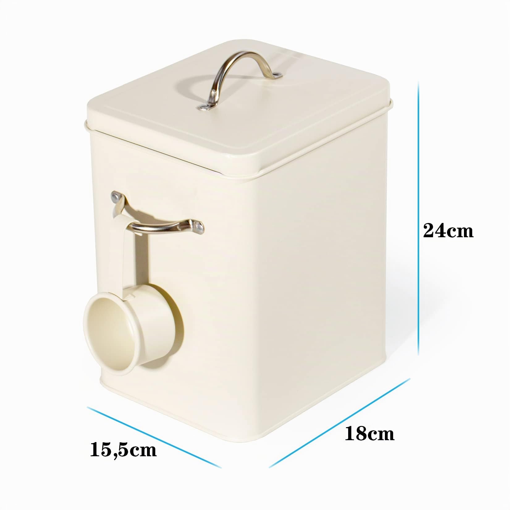 Theo&Cleo Caja de almacenamiento de detergente de 6,5 L, caja de metal para detergente en polvo, caja de almacenamiento para comida de perro, comida para gatos, granos de café (beige mate)