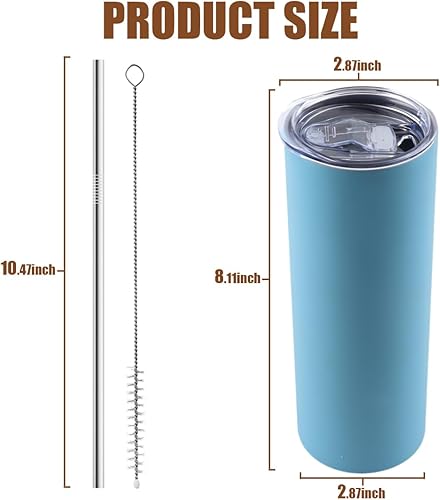 Miniatura 4 de Amtidy Paquete de 16 vasos delgados de 20 onzas con tapa y popote, vaso aislado al vacío de doble pared para bebidas frías y calientes