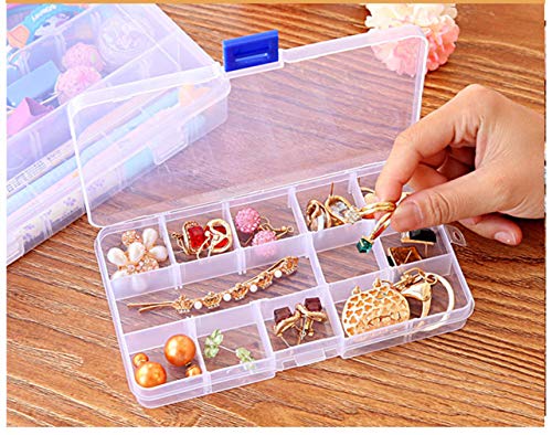Image of 15 Removable Grid Compartment Clear Rectangle Plastic Storage Box, Jewelry and Crafts Organizer Container with Adjustable Dividers(1 Pack)