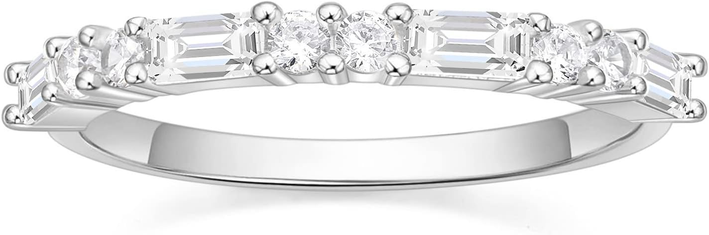 SHINYSO Wedding Band for Women Cubic Zirconia Ring Baguette Round Thin Stackable Rings Eternity Band for Her Size 4-10