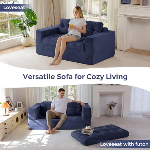 Image of MAXYOYO 63 inch Loveseat Sofa Couch for Small Spaces, Upholstered Boneless Cloud Couch for Apartment Bedroom, 2-Seater Love Seat Floor Modern Sofa with Pillows, No Assembly Required, Navy