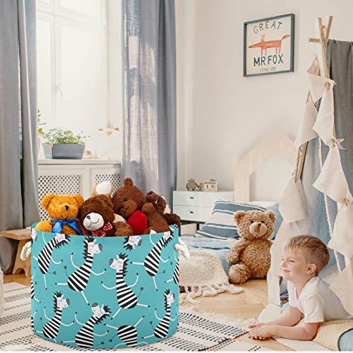 Image of visesunny Storage Basket Cartoon Zebra Nursery Hamper Canvas Fabric Toy Storage Organizer Bin Waterproof Storage Box Laundry Basket for Kid Rooms,Playroom,Shelves,Toy Basket,Gift Basket