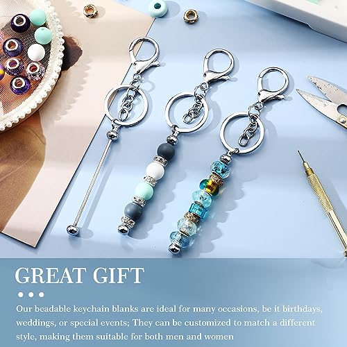Tondiamo 12 Pcs Beadable Keychains Bars Bulk Blank Beaded Metal Keychain for Craft DIY Gift(Silver) - Thumbnail 6