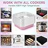 (35 Pack)Pink 8x8 Inch Disposable Aluminum Foil Pans&Square Cake Pans for Parties, Clear Plastic Lids,Eco-Friendly Baking Trays with Stickers&Cake Spoons,Picnics,Casseroles,Takeout,Recyclable Cookware #4