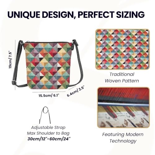 Signare Tapestry Small Crossbody Bag Sling Bag for Women with Multicolored Triangle Design (SLING-MTRI)2