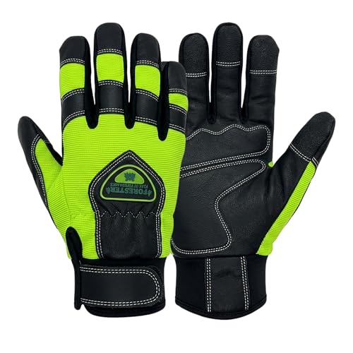 FORESTER Hi-Vis Chainsaw Gloves | Anti-Vibration Leather Safety Gloves for Chainsaw Work, Logging & Tree Cutting | Cut-Resistant Protection - X-Large