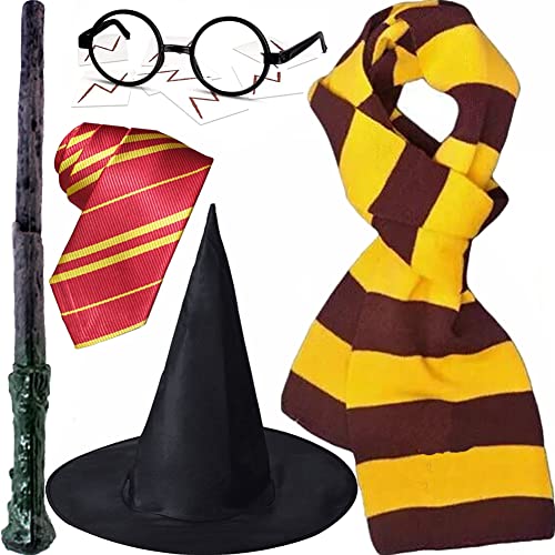 15 piezas de corbata, bufanda a rayas, corbata, varita de mago, anteojos, sombrero, tatuajes, Halloween, cosplay, suministros para fiestas de disfraces y accesorios para niños y...