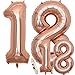 Produktbild Luftballons Zahl 18 Geburtstag XXL Rose Gold - Riesen Folienballon in 2 Größen 40" & 16" | Set XXL 100cm + Mini 40cm Version Geburtstagsdeko | Insgesamt Vier Zahlen | Ideal zum 18. als Deko