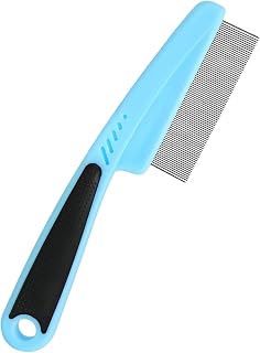 JIANYI Flea & Tick Comb for Dogs & Cats - Fine Tooth Grooming Comb with Non-Slip Rubber Handle, Blue