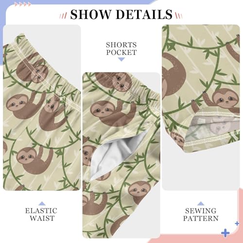 ZZXXB Lovely Sloth with Leaves Boys Long Pants Soft Trousers Elastic Waist Kids Lounge Bottoms with Pockets S-XL4