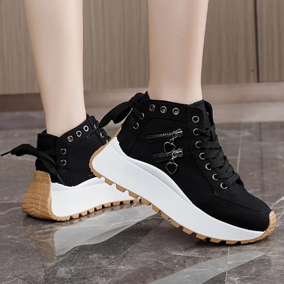 Womens High Top Sneakers Platform Metal Zipper Canvas Shoes Fashion Comfortable Lace Up Versatile Sneakers4