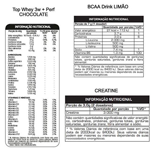 Kit Definição Chocolate: Top Whey 3w + Creatina + Bcaa Drink Max Titanium