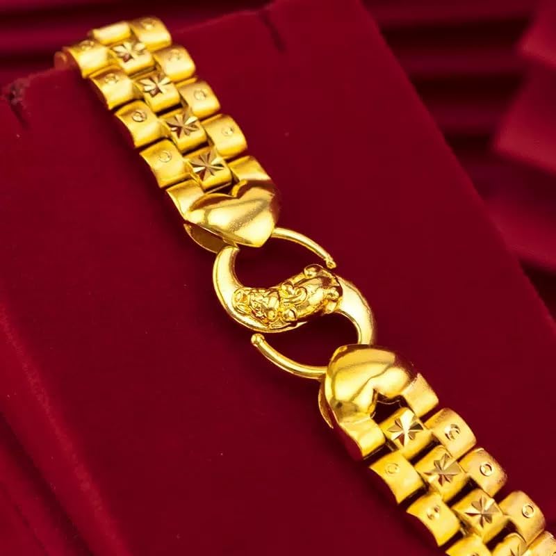 18k Gold Men'S Bracelet Exquisite Cuban Chain Women'S Dragon Head Chain Suitable For Men'S And Women'S Bracelets Christmas Gift