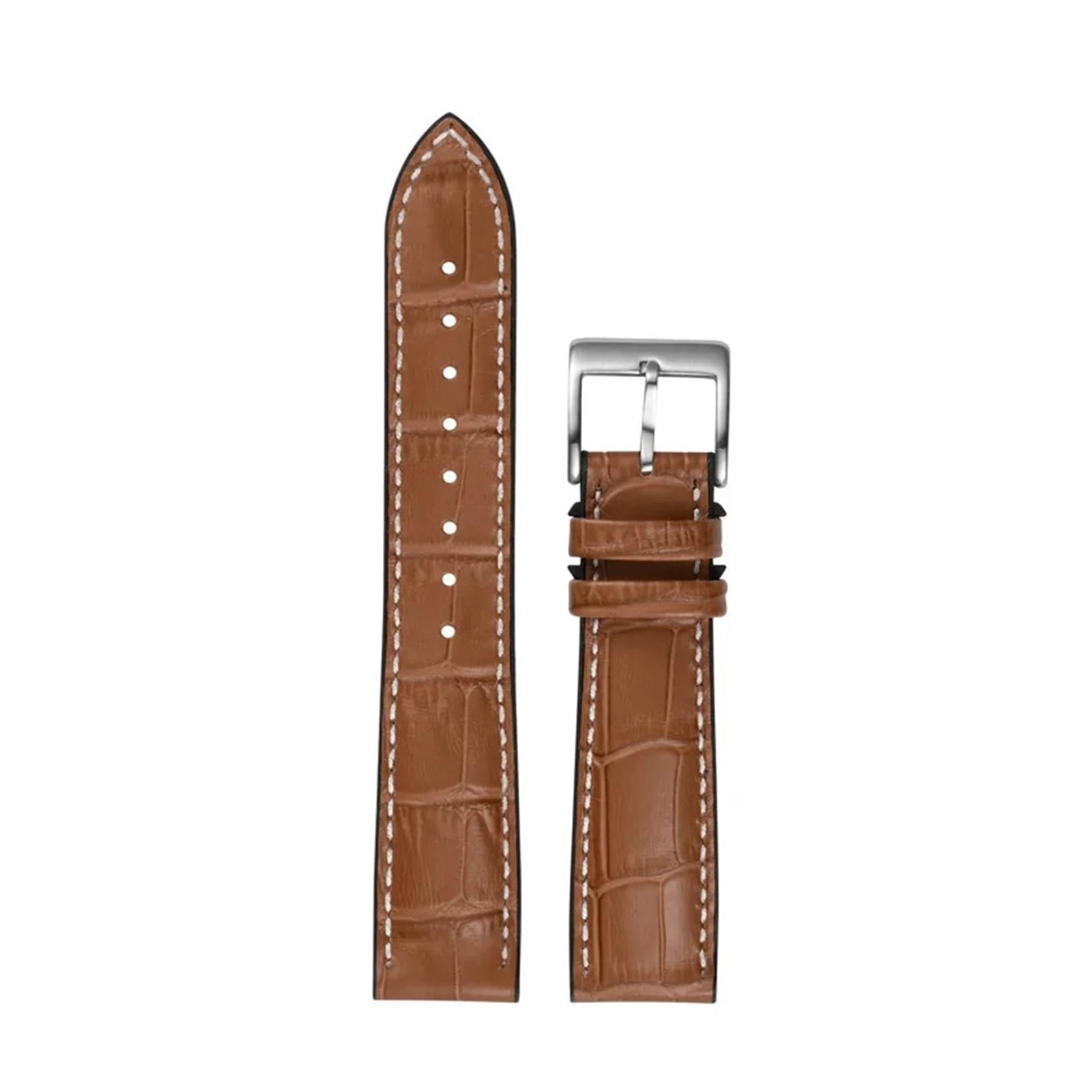 YINGO Uhrenarmband For Herren, Rindslederband, Weiße Linie Mit Bambusknotenmuster, 19, 20, 21, 22, 23, 24 Mm
