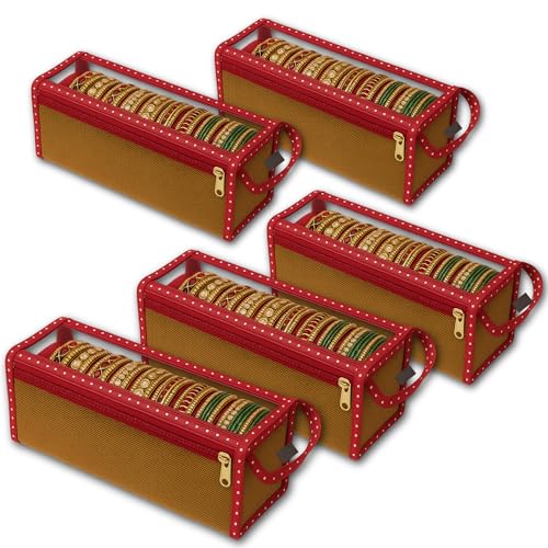 Image of Transparent PVC Single Rod Storage Bangle Pouch /Box for Women | Bangles, Jewellery, Chudi, Bridal Bracelets Organizer | (Set of 5) (Maroon)