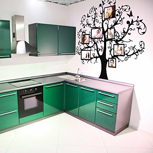 140 x 138 cm Sticker mural en vinyle Arbre avec cadres, &fleurs/Papillons forêt Branches Art Family Photo Adhésif autocollant/Sticker Free hasard en cadeau!