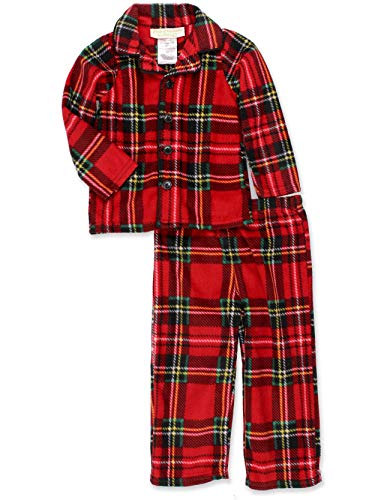 Komar Kids Toddler Boys Fleece Traditional Holiday Christmas Plaid Coat Style Pajamas (2T, Toddler Red)