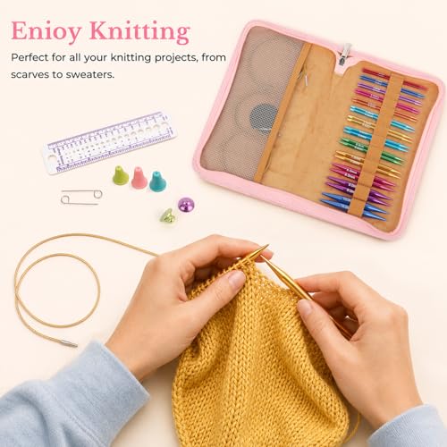 Image of Katech Circular Knitting Needles- 13 Pairs Interchangeable Knitting Needles Set with Flexible Cables-Perfect for Sweater /Beanie Hat /Blanket /Afghan /Socks(3.0mm~10.0mm) Ideal Gift for Beginners