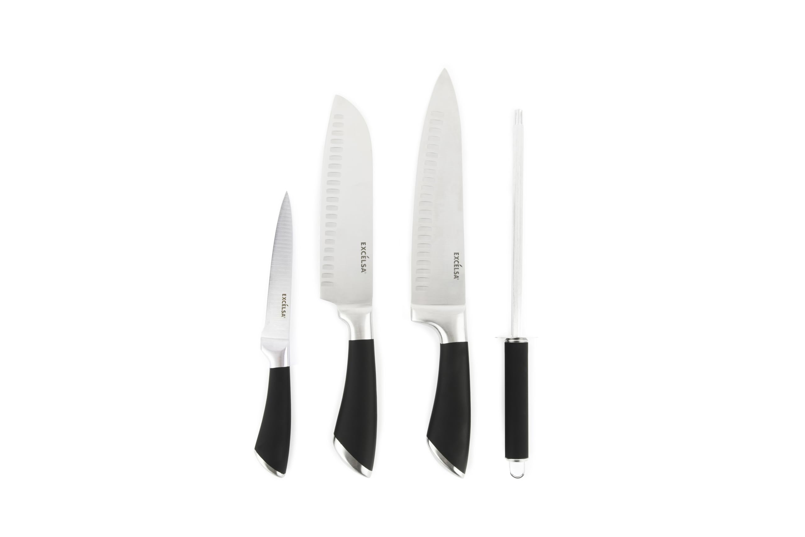 Excelsa Soul Cook Set 4 Coltelli da Cucina, Manico Nero, Acciaio INOX