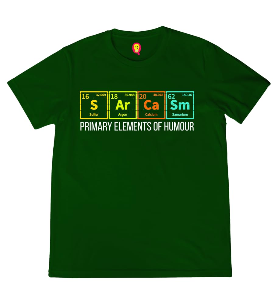 Quirkipedia Primary Elements of Humour Physics Science, Nerd, Geeky Mens Tshirts Halfsleeve, S Bottle Green