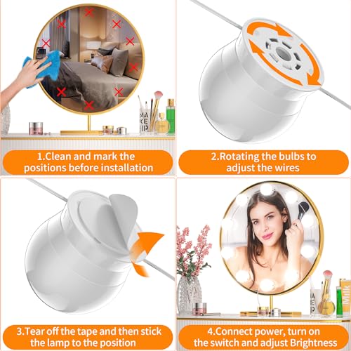 daphomeu Aktualisierte Version LED Spiegelleuchte 3 Farbe, Dimmbar Schminklicht, Schminktisch Leuchte, Makeup Lampe, Make Up Licht, Spiegellampe für Kosmetikspiegel, Badzimmer Spiegel