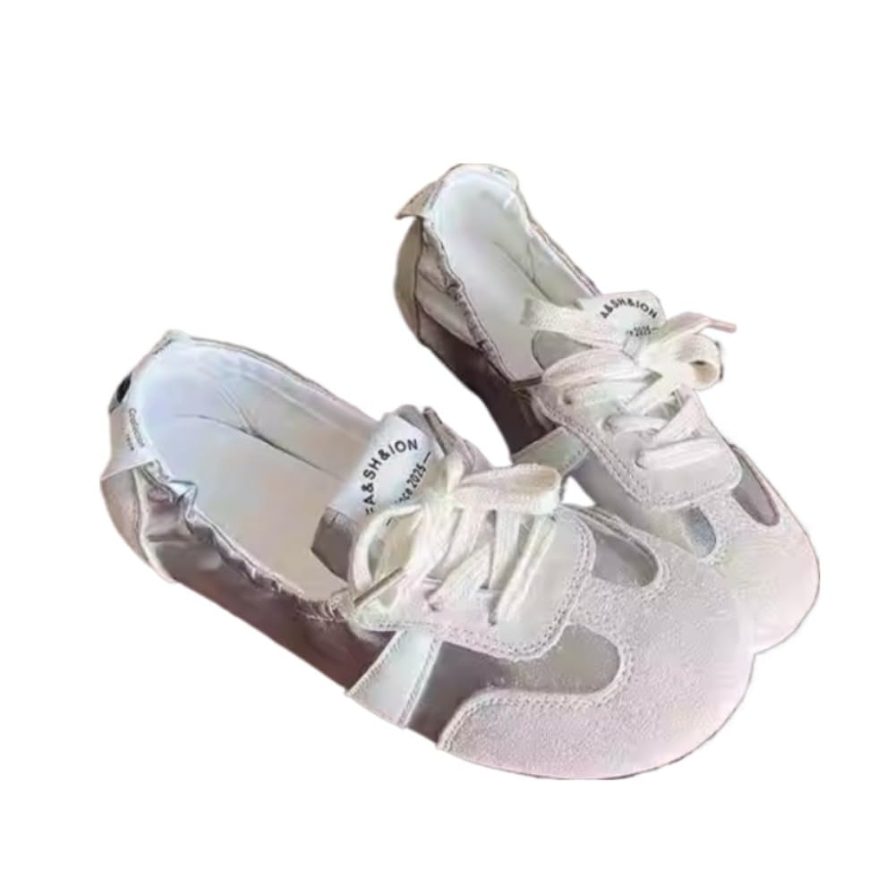 Sneakerina Satin Ballet Sneakers for Women Cute Ballerina Sneakers Flat Kawaii Y2K Retro Lightweight Round Toes Non-Slip Lace-Up Slip on Comfort Dress