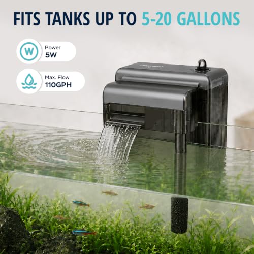 Image of HOB Aquarium Filter, Fish Tank Filter for 5-20 Gallon Tanks, Adjustable Flow, Quiet Operation