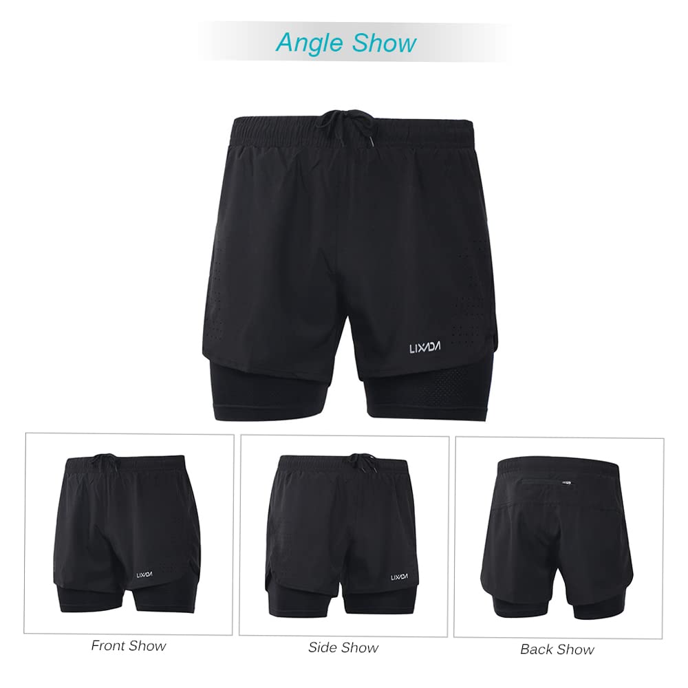 Lixada Pantaloncini da Running da Uomo, Pantaloncini da Corsa 2 in 1, Asciugatura Rapida, Allenamento Attivo Traspirante, Pantaloncini da Ciclismo da Jogging da Corsa con Fodera più Lunga