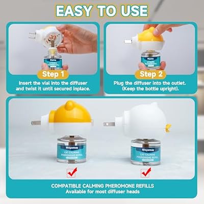 Woyamay Cat Calming Diffuser Refills - Cat Pheromones Calming Diffuser for Cats Relieve Anxiety & Stress, 2-Month Supply Cat Pheromone Diffuser Refills (Fits All Common Diffuser