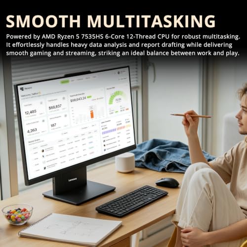 Image of Customized Desktop, Created Using Lenovo IdeaCentre AIO 3 23.8 inch FHD All-in-One Desktop, Ryzen 5 7535HS, 16GB /32GB /64GB RAM, 512GB /1TB /2TB /4TB SSD, Wireless Keyboard&Mouse, Win 11 Pro, Gray