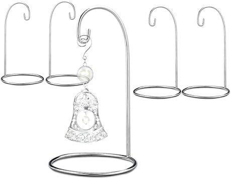 Ornament Display Stands Set of 5, Silver Christmas Ornament Holders, 7 Inch Chrome Finished Metal Hanging Stands for Keepsake Ornaments, Air Plants, Mini Terrariums, Tabletop Holiday Decor