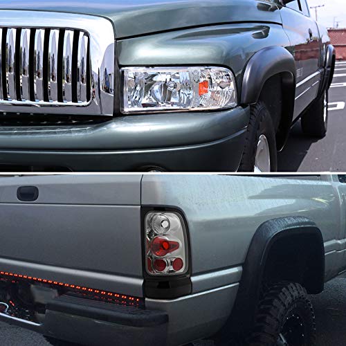 Spec-D Tuning LED Head Lights + Chrome/Clear Tail Brake Lamps Compatible with 1994-2001 Dodge Ram 1500/2500/3500 Left + Right Pair