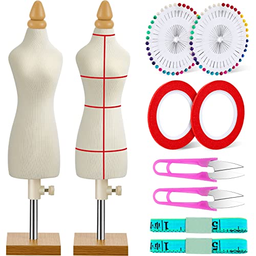 10 Pcs Doll Dress Form Mini Female 1/4 Size Tailor Dressmaker Dummy Mannequins Body Miniature Sewing Mannequin Dress Forms For Sewing With Red Patch Set #TOP1