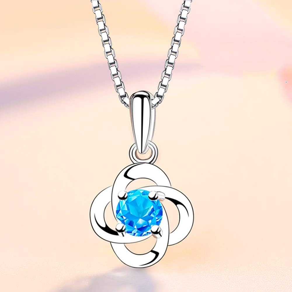 Kamise Silver Necklace for Women 925 Sterling Silver Clover Pendant Necklaces with Blue Aquamarine Cubic Zirconia Crystal & 45cm Silver Chain - Image 5
