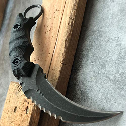 Holyedge Heavy Duty Pocket Tactical Fixed Blade Karambit Knife G10 Handle D2 Blade Double Edged Strike Hunting Knifes Csgo Claw Knives (Black) #TOP4