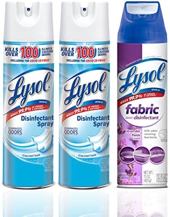 Lysol Disinfectant Spray + Fabric Disinfectant, Sanitizing and Antibacterial Spray, For Disinfecting and Deodorizing, Crisp Linen + Lavender Fields, 2 count (19 oz each) + 1 count (15 oz)